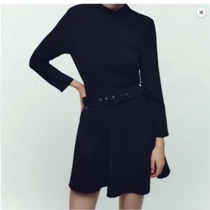 Black mini dress long- sleeve with belt